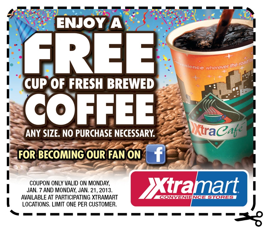 Free Cup of Fresh Brewed Coffee at Xtra Mart