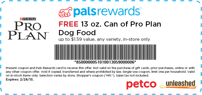 Free Can of Purina Pro Plan Dog Food at Petco