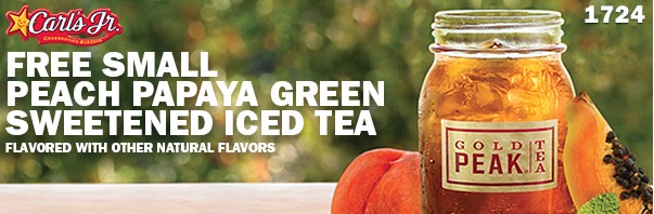 Free Small Peach Papaya Green Sweetened Iced Tea at Carl’s Jr.