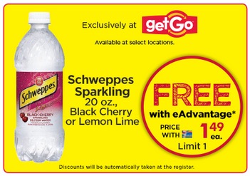 Free Bottle of Schweppes Sparkling at Giant Eagle