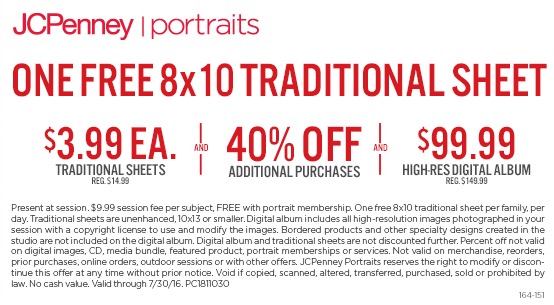 Free 8×10 Traditional Sheet at JCPenney Portraits