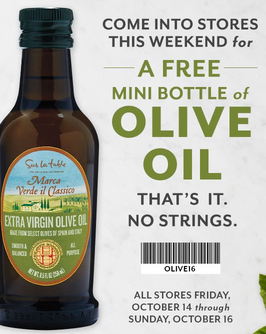 Free Bottle of Marca Verde Extra Virgin Olive Oil at Sur La Table