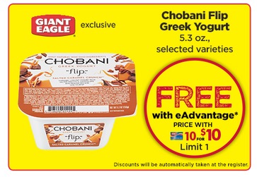 Free Chobani Flip Greek Yogurt at Giant Eagle