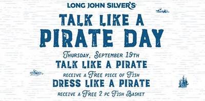 Free Food a Pirate at Long John Silver’s (9/19)