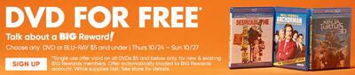 Free $5 DVD or Blu-Ray Movie at Big Lots