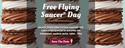 Free Flying Saucer Ice Cream Sandwich at Carvel (3/26)