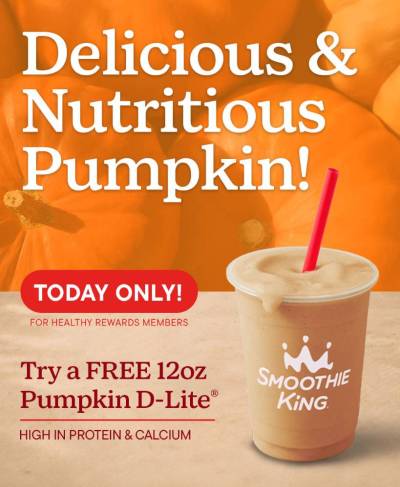 Free Pumpkin D-Lite Smoothie at Smoothie King (8/27)