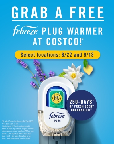 Free Febreze PLUG Warmer at Costco (8/22 and 9/13)