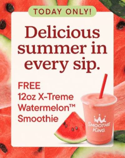 Free Smoothie King X-treme Watermelon Smoothie (8/3)