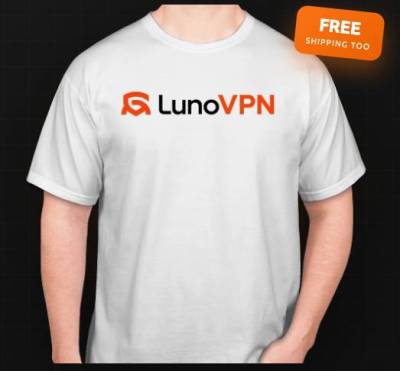 Free LunoVPN T-Shirt, Bottle, Stickers & Voucher